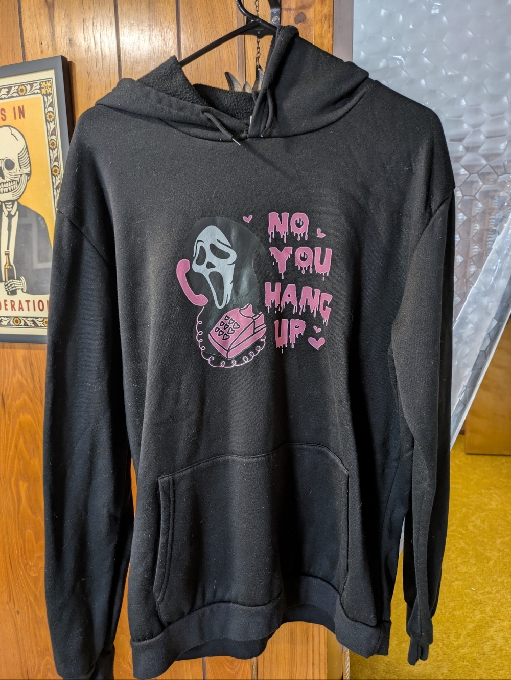 Scream Ghostface No You Hang Up Cute Pullover Black Hoodie Sz xl